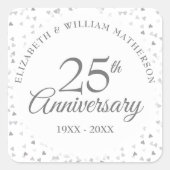 結婚25周年記念シルバーハートのカラフルなコンフェティ スクエアシール (正面)