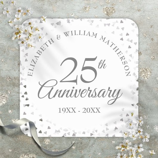 結婚25周年記念シルバーハートのカラフルなコンフェティ スクエアシール