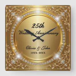 結婚25周年記念ダイヤモンドとゴールドのギフト スクエア壁時計