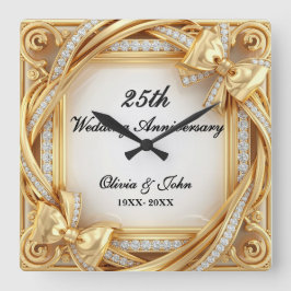 結婚25周年記念ダイヤモンドと金のギフト スクエア壁時計
