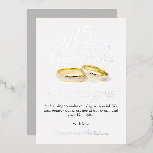 結婚25周年記念パーティーの箔押しお礼カード 箔招待状 (正面/裏面)