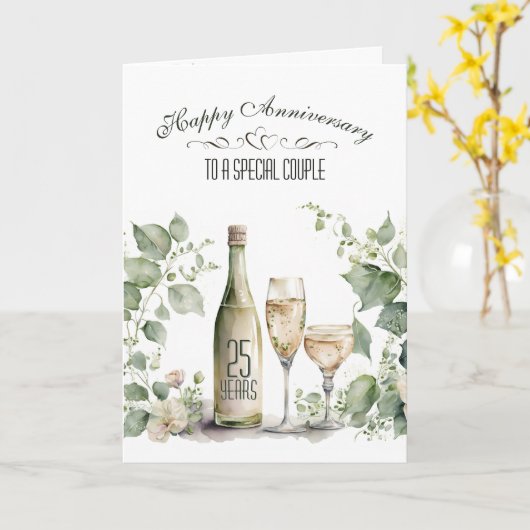 結婚25周年記念ワインとツタ カード (黄色い花)
