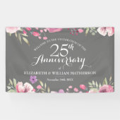 結婚25周年記念 ウォーターカラーのバラのウェルカム 横断幕 (横)