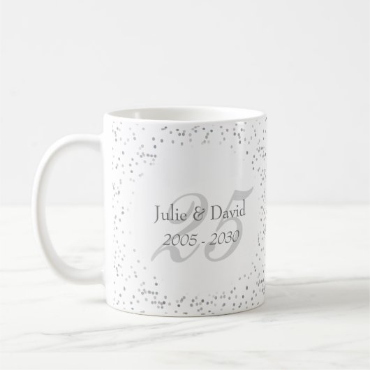 結婚25周年記念 シルバースターダストの紙吹雪 コーヒーマグカップ (左)
