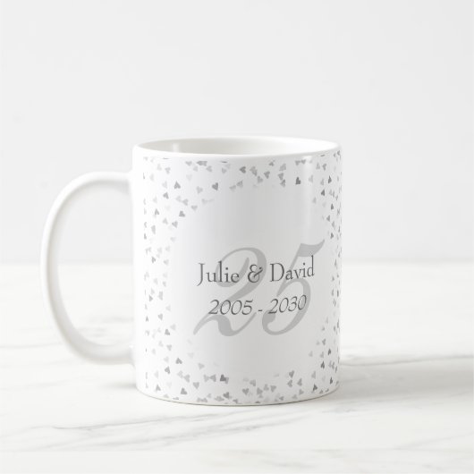 結婚25周年記念 シルバーハートのコンフェティ コーヒーマグカップ (左)