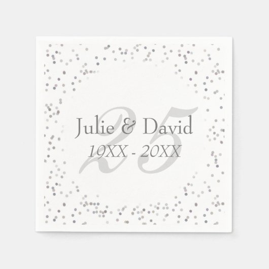結婚25周年記念 シルバー スターダスト コンフェティ スタンダードカクテルナプキン (正面)