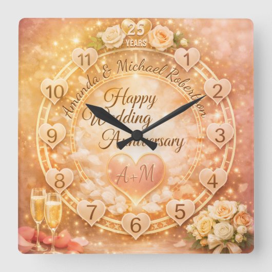 結婚25周年記念 スクエア壁時計 (正面)