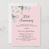 結婚25周年記念 フラワー グリーン ピンク 招待状 (正面)