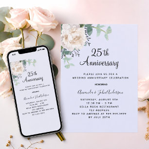 結婚25周年記念 フラワー ホワイト ラベンダー 招待状