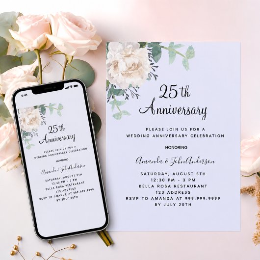 結婚25周年記念 フラワー ホワイト ラベンダー 招待状