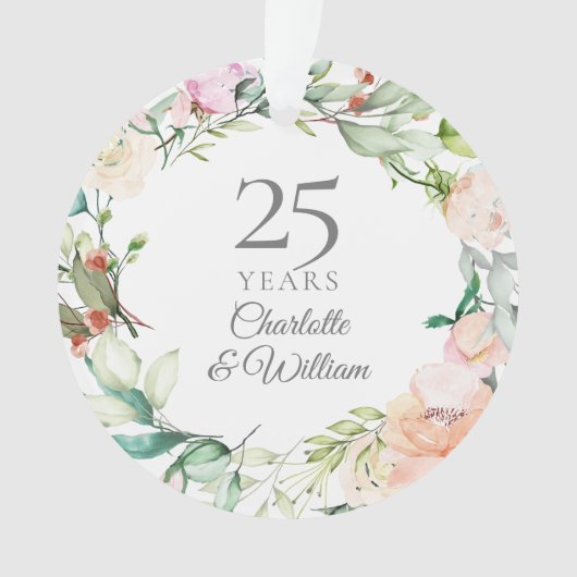 結婚25周年記念 水彩のバラの花 フラワー オーナメント (正面)