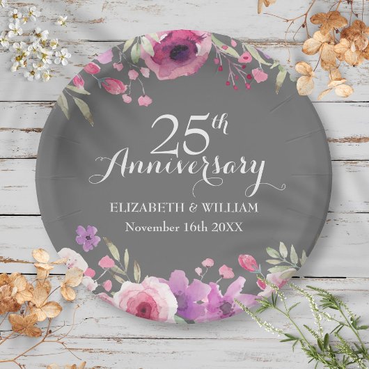 結婚25周年記念 水彩のバラ ペーパープレート