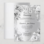結婚25周年記念 銀の花とリボン 招待状 (正面/裏面)