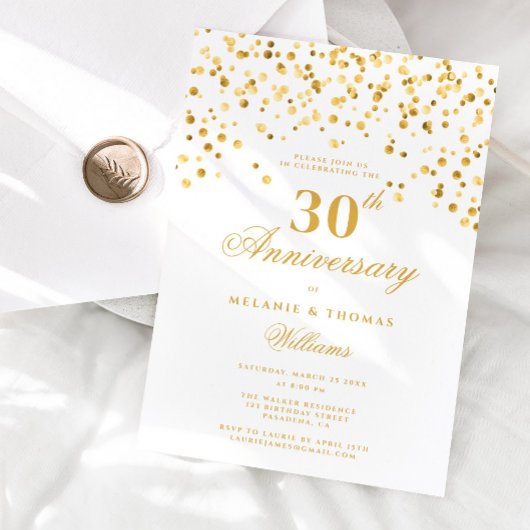 結婚30周年記念のエレガントな白と金 招待状