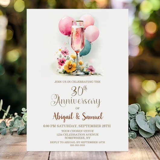 結婚30周年記念のピンクシャンパングラス 招待状