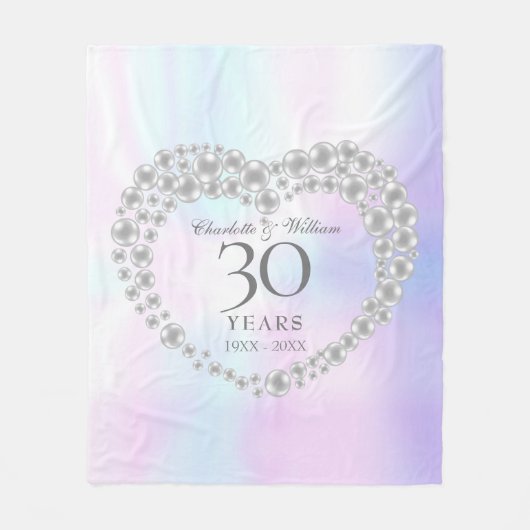 結婚30周年記念の美しいパールハート フリースブランケット (正面)