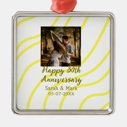 結婚30周年記念の黄色い金色の写真 名前  メタルオーナメント (正面)