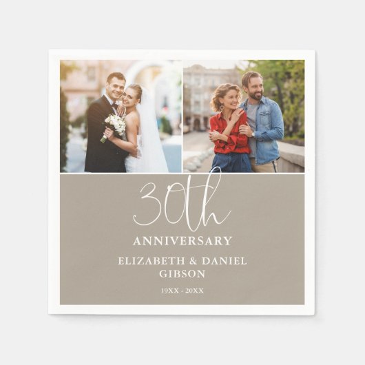 結婚30周年記念の2枚の写真入り Then And Now スタンダードカクテルナプキン (正面)
