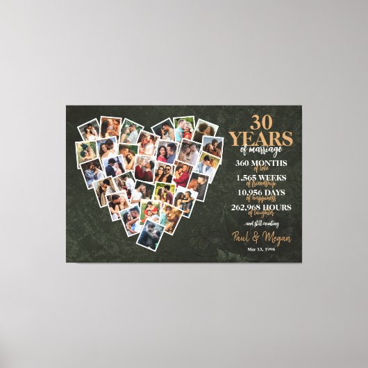 結婚30周年記念ハート型フォトコラージュ キャンバスプリント (正面)