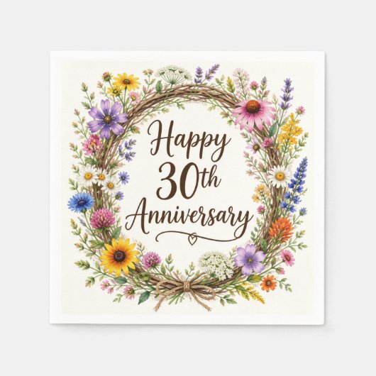 結婚30周年記念ペーパーナプキン、結婚30年 スタンダードカクテルナプキン (正面)