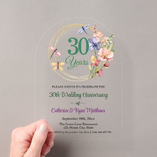 結婚30周年記念 ゴールドフレーム フラワー アクリル招待状 (インサイチュ (ポータブル))