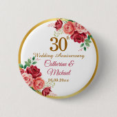 結婚30周年記念 ゴールドフレーム フラワー 缶バッジ (正面)