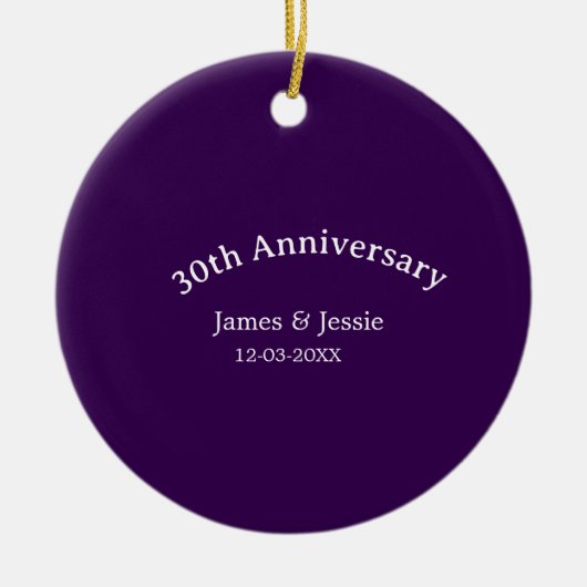 結婚30周年記念 名前 日付 紫 シンプル セラミックオーナメント (正面)