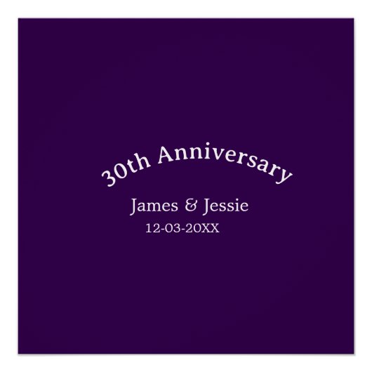 結婚30周年記念 名前 日付 紫 シンプル ポスター (正面)