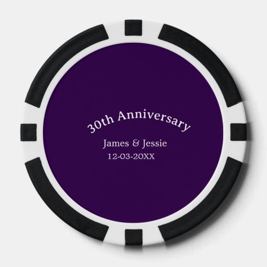 結婚30周年記念 名前 日付 紫 シンプル ポーカーチップ (正面)