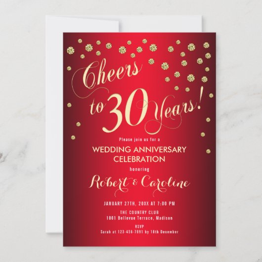 結婚30周年記念 - 赤と金 招待状 (正面)
