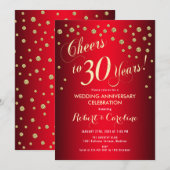 結婚30周年記念 - 赤と金 招待状 (正面/裏面)