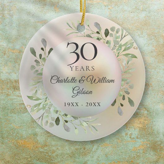 結婚30周年 水彩グリーン パール セラミックオーナメント