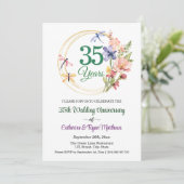 結婚35周年記念 ゴールドフレームと花 招待状 (スタンド正面)