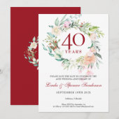 結婚40周年記念の大切な日を忘れないようにと伝える可憐なフラワーデザイン 招待状 (正面/裏面)
