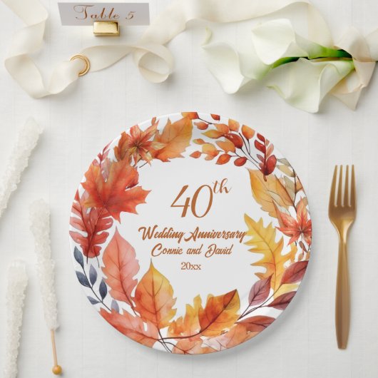 結婚40周年記念の秋の花々 ペーパープレート (ウェディング)