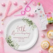 結婚40周年記念グリーンリーフフラワー ペーパープレート (パーティー)