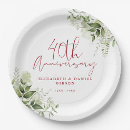 結婚40周年記念グリーンリーフフラワー ペーパープレート