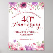 結婚40周年記念バラのフラワーウェルカムサイン ポスター (正面)