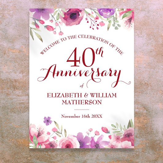 結婚40周年記念バラのフラワーウェルカムサイン ポスター