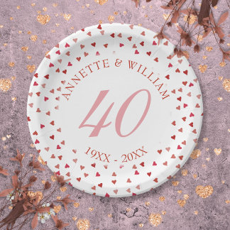 結婚40周年記念ルビーハートの紙吹雪 ペーパープレート