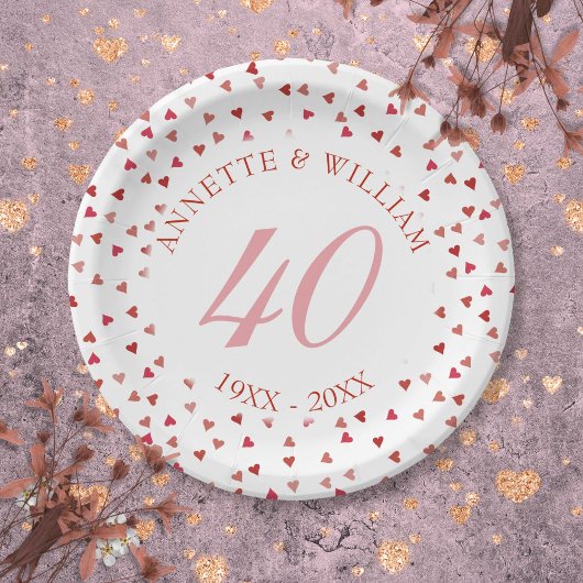 結婚40周年記念ルビーハートの紙吹雪 ペーパープレート