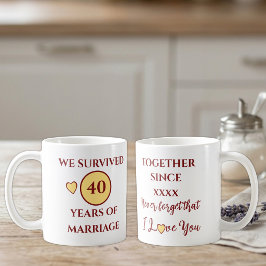 結婚40周年記念 イエロー レッド コーヒーマグカップ