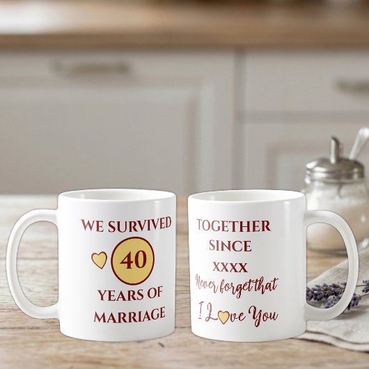 結婚40周年記念 イエロー レッド コーヒーマグカップ
