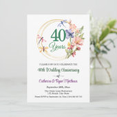 結婚40周年記念 ゴールドフレームと花 招待状 (スタンド正面)
