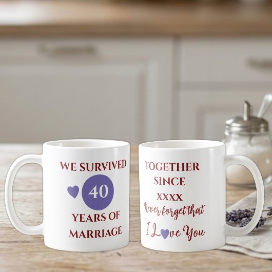 結婚40周年記念 紫と赤の妻 コーヒーマグカップ