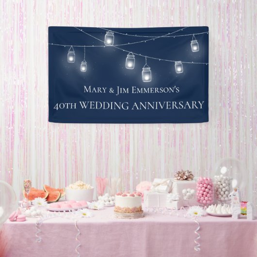 結婚40周年記念 - 細長い豆電球 - バナー 横断幕 (パーティー)