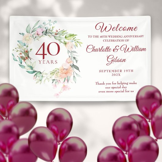 結婚40周年 ルビー記念のバラのフラワーウェルカム 横断幕