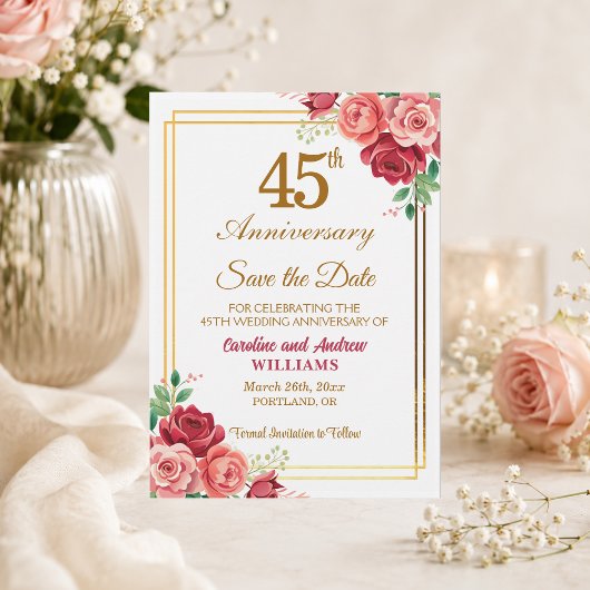 結婚45周年記念 ゴールドフレームと花々 セーブザデート