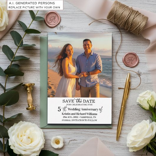 結婚5周年記念の記念写真入り日程お知らせ ノートカード