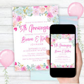 結婚5周年記念 ピンク ブルー フローラル 招待状